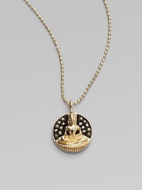 A golden Buddha in repose is surrounded by a field of pavé chocolate diamonds in this gleaming pendant on a delicate ball chain. Chocolate diamonds, 0.11 tcw 14k yellow gold Chain length, about 16 Pendant diameter, about ½ Lobster clasp Imported