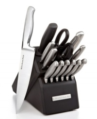 Cutting edge knives for the casual home cook. With durable, ultra-sharp blades made from high-carbon stainless steel, each knife goes about its intended task brilliantly. Brushed stainless steel handles add an elegant polish to round out the package. Limited lifetime warranty. Cutting edge knives for the casual home cook. With durable, ultra-sharp blades made from high-carbon stainless steel, each knife goes about its intended task brilliantly. Brushed stainless steel handles add an elegant polish to round out the package. Limited lifetime warranty.
