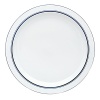 Tasteful and tailored blue banded dinnerware by Dansk. Inspired by the unique Copenhagen neighborhood of Christianshaven. Dinner plate is 10.125 in diameter.