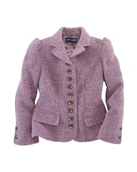 Colorful tweed and a tailored silhouette give a timeless heritage-inspired style to a warm wool jacket. Colorful tweed and a tailored silhouette give a timeless heritage-inspired style to a warm wool jacket.