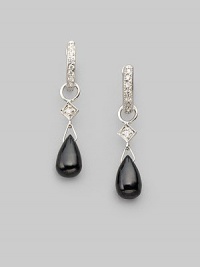 Smooth teardrops of black onyx are elegant and dramatic, set in 18k white gold with diamond accents. Black onyx Diamonds, 0.03 tcw 18k white gold Length, about ¾ Spring ring clasp Imported Please note: earrings sold separately.