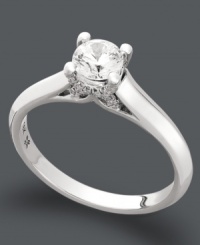 A solitaire knockout. This stunning engagement ring features a single, certified, round-cut diamond (1/2 ct. t.w.) set in 18k white gold. A solitaire knockout. This stunning engagement ring features a single, certified, round-cut diamond (1/2 ct. t.w.) set in 18k white gold.