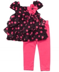 She'll be bubbly all day long in this precious polka-dot shirt and legging set from Rare Editions. She'll be bubbly all day long in this precious polka-dot shirt and legging set from Rare Editions.