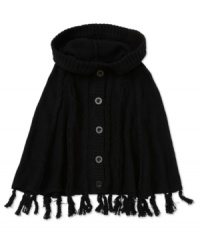 Your little girl will heart to wrap herself in this soft and warm cable knit poncho by Roxy. Your little girl will heart to wrap herself in this soft and warm cable knit poncho by Roxy.