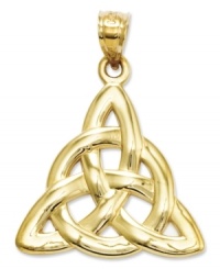 Symbolic for spirit, mind and body, this polished, solid Trinity charm makes the perfect Celtic gift. Crafted in 14k gold. Chain not included. Approximate length: 1-1/5 inches. Approximate width: 9/10 inch. Symbolic for spirit, mind and body, this polished, solid Trinity charm makes the perfect Celtic gift. Crafted in 14k gold. Chain not included. Approximate length: 1-1/5 inches. Approximate width: 9/10 inch.