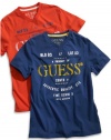 GUESS Kids Boys Little Boys V-Neck Logo Shirt (2-7), ORANGE (3T)