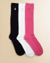 Comfortable rib-knit stretch cotton, accented with signature polo embroidery.Signature embroideryThree pairs72% cotton/25% polyester/3% spandex Machine washImported
