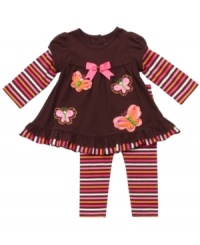 Spread the smiles when you show her off in this fun striped shirt and legging outfit from Rare Editions. Spread the smiles when you show her off in this fun striped shirt and legging outfit from Rare Editions.