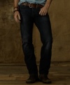 Subtle hints of distress infuse Denim & Supply's dark-washed denim with a vintage, modern feel in a sleek straight fit.