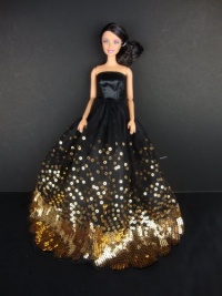 The Most Amazing Black Dress with Lots of Gold Sequins Made to Fit the Barbie Doll The Most Amazing Black Dress with Lots of Gold Sequins Made to Fit the Barbie Doll
