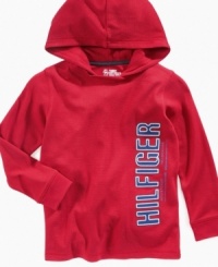 Let the little guy make a great big style statement in this graphic hoodie from Tommy Hilfiger with its oversized HILFIGER log in front and oversized HILFIGER 85 graphic on back. Let the little guy make a great big style statement in this graphic hoodie from Tommy Hilfiger with its oversized HILFIGER log in front and oversized HILFIGER 85 graphic on back.