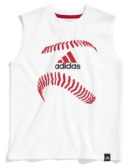 He'll flex his fashion muscles with this baseball-themed tee from adidas. He'll flex his fashion muscles with this baseball-themed tee from adidas.