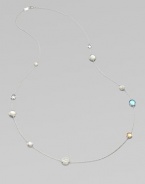 From the Wonderland Collection. A delicate silver chain is sprinkled with faceted round stones, including colorful quartz-layered doublets, iridescent mother-of-pearl and radiant clear quartz.Mother-of-pearl and clear quartzSterling silverLength; 17Lobster claspImported