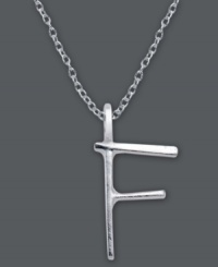 The perfect personalized gift. A polished sterling silver pendant features the letter F with a chic asymmetrical shape. Comes with a matching chain. Approximate length: 18 inches. Approximate drop: 3/4 inch. The perfect personalized gift. A polished sterling silver pendant features the letter F with a chic asymmetrical shape. Comes with a matching chain. Approximate length: 18 inches. Approximate drop: 3/4 inch.