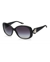 Look sophisticated and glamorous in these oval sunglasses in black. Lenses are gray gradient. Featuring the iconic Medusa buckle at the temples, this style can't be obscured. This new collection is straight off the runway and inspired by the glamourous military style of Versace. Look sophisticated and glamorous in these oval sunglasses in black. Lenses are gray gradient. Featuring the iconic Medusa buckle at the temples, this style can't be obscured. This new collection is straight off the runway and inspired by the glamourous military style of Versace.