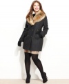 Keep your style even cooler than the weather with Betsey Johnson's plus size double-breasted coat. Wear it with or without the luxurious, detachable faux-fur collar!
