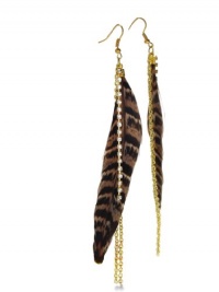 Long Brown Cheetah Print Dangle Feather Earrings, 5 1/2 Inches Long, CLEARANCE PRICED, LIMITED QUANTITY AVAILABLE Long Brown Cheetah Print Dangle Feather Earrings, 5 1/2 Inches Long, CLEARANCE PRICED, LIMITED QUANTITY AVAILABLE