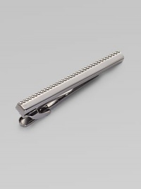 Gunmetal-plated tie bar with etched grid effect.Gunmetal-plated metalHinge closureMade in the United Kingdom