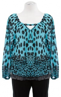 Shiloh Aqua Chiffon Animal Print Smocked Long Sleeve Shirt Top Small Shiloh Aqua Chiffon Animal Print Smocked Long Sleeve Shirt Top Small