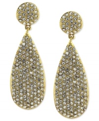 Vince Camuto's teardrop earrings light up the night. Crafted from gold-tone mixed metal, the pair features glistening pave crystal accents for a radiant touch. With a circular post closure. Approximate drop: 1-3/4 inches. Vince Camuto's teardrop earrings light up the night. Crafted from gold-tone mixed metal, the pair features glistening pave crystal accents for a radiant touch. With a circular post closure. Approximate drop: 1-3/4 inches.