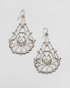 From the Black Label Collection. A tapered medallion is striking in these lacy, latticed drops that display ancient symbols.Silverplated brassDrop, about 3Ear wireMade in USA