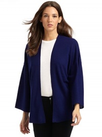 THE LOOKKimono-inspired designOpen frontDraped sleevesTHE FITAbout 26 from shoulder to hemTHE MATERIALMerino woolCARE & ORIGINHand washImportedModel shown is 5'9½ (176cm) wearing US size Small. THE LOOKKimono-inspired designOpen frontDraped sleevesTHE FITAbout 26 from shoulder to hemTHE MATERIALMerino woolCARE & ORIGINHand washImportedModel shown is 5'9½ (176cm) wearing US size Small.