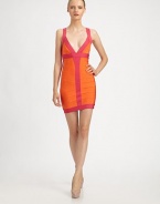 Sexy, snug, and vibrantly hued, accented by bold contrast trim.Plunging V necklineSleevelessV backBack zipAbout 20 from natural waist90% rayon/9% nylon/1% spandexDry cleanImportedModel shown is 5'9 (175cm) wearing US size Small. 