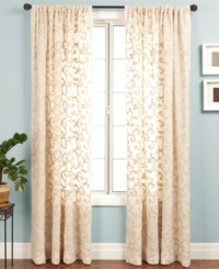 A scrolling, textured design brings a captivating update to your view with the Belinda window panel from Softline. Let a pair of these panels stand alone in summer months or layer with solids for a sumptuous effect in the winter. A scrolling, textured design brings a captivating update to your view with the Belinda window panel from Softline. Let a pair of these panels stand alone in summer months or layer with solids for a sumptuous effect in the winter.