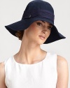Cotton cloche, with wide stitched brim and pleated trim, retains its shape after packing.CottonLogo button detailPleated bandBrim, about 4Spot cleanMade in Italy