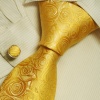 Gold Flowers Ties for Men Yellow Florals Pattern Xmas Gift Mens Style Silk Ties Cufflinks Set A2050 One Size Gold