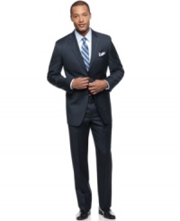 Timeless sophistication and formal style go hand in hand with this navy pindot suit from Jones New York. Timeless sophistication and formal style go hand in hand with this navy pindot suit from Jones New York.