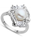 Polish and shine. This exquisite ring combines a cultured freshwater pearl (8 mm) and marquise and round-cut white topaz (1/2 ct. t.w.). Set in sterling silver. Size 7.