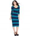 Fever's slinky striped dress offer a body-con fit and an on-trend colorblocked design.