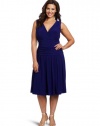 Jessica Howard Women's Plus-Size V-Neck Rouched Waist Dress