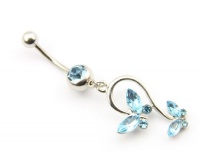 316L Surgical Steel 14g 7/16 Inch Blue Crystal Butterfly Dangle Cute Navel Ring Belly Bar Button Barbell Stud Body Jewelry Piercing Kit