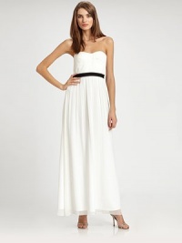 Airy chiffon, tailored in a floor-length silhouette and accented with a contrast waistband.Strapless sweetheart necklinePleating on bodiceContrast waistbandGathered skirtConcealed back zipAbout 43 from natural waistPolyesterDry cleanImportedModel shown is 5'10 (177cm) wearing US size 4. Airy chiffon, tailored in a floor-length silhouette and accented with a contrast waistband.Strapless sweetheart necklinePleating on bodiceContrast waistbandGathered skirtConcealed back zipAbout 43 from natural waistPolyesterDry cleanImportedModel shown is 5'10 (177cm) wearing US size 4.