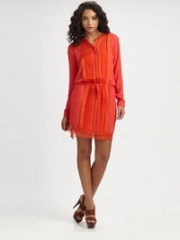 Silk-like shirtdress with allover pintucking has a flattering drawstring waistband and tiered hem. RoundneckSnap closuresLong sleevesDrawstring waistbandSlash pocketsTiered hemAbout 19 from natural waist55% viscose/45% rayonDry cleanImportedModel shown is 5'10 (177cm) wearing US size 2. Silk-like shirtdress with allover pintucking has a flattering drawstring waistband and tiered hem. RoundneckSnap closuresLong sleevesDrawstring waistbandSlash pocketsTiered hemAbout 19 from natural waist55% viscose/45% rayonDry cleanImportedModel shown is 5'10 (177cm) wearing US size 2.