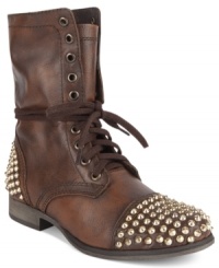 The perfect balance of function and studded-out style. Steve Madden's Tarny booties can lace up or fold over--make them your own. The perfect balance of function and studded-out style. Steve Madden's Tarny booties can lace up or fold over--make them your own.