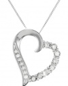 10k White Gold Round Shaped Diamond Heart Pendant Necklace (1/10 cttw, I-J Color, I1-I2 Clarity), 18
