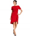 Jones New York's fiery red number features sleek detailing and a flamenco-inspired ruffle at one side.