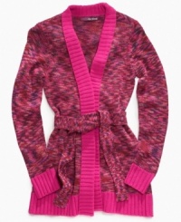 A spacedye finish gives this Epic Threads cardigan a luxurious finish – a belt tie to adjust the fit perfects the look. A spacedye finish gives this Epic Threads cardigan a luxurious finish – a belt tie to adjust the fit perfects the look.