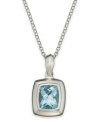 Ocean hues. This pretty pendant features a chic cushion shape that highlights a blue topaz stone (6-1/2 ct. t.w.) bezel set in sterling silver with a matching chain. Approximate length: 18 inches. Approximate drop: 1/2 inch.