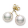 14k Gold 8-9mm Perfect Round White Cultured Freshwater Pearl High Luster Stud Earring AAA Quality.