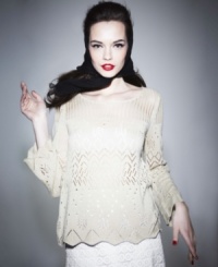 An allover open-stitch pointelle knit lends an airy, delicate appeal to this Alberta Ferretti for Impulse sweater -- a perfect spring layering piece! An allover open-stitch pointelle knit lends an airy, delicate appeal to this Alberta Ferretti for Impulse sweater -- a perfect spring layering piece!