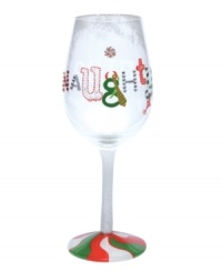 Be nice and get a little naughty with this sassy, hand-painted wine glass from Lolita. Glitter and rhinestones bring the message home with a festive peppermint-swirl base. Mix up a fresh drink following the recipe on its base. Be nice and get a little naughty with this sassy, hand-painted wine glass from Lolita. Glitter and rhinestones bring the message home with a festive peppermint-swirl base. Mix up a fresh drink following the recipe on its base.