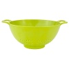 This 6-inch wide colander from Zak Designs Inc. features easy grip handles for rinsing and draining and a stable raised bottom. It is made of melamine and is resistant to acids, alkali, and stains. Dishwasher-safe.