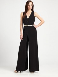 Timelessly stylish, this wide-leg jumpsuit features a sultry neckline and a chic belt.Deep v-neckSleevelessBelt loopsBelt includedAbout 33 from natural waist76% triacetate/21% polyester/3% polyurethaneDry cleanImported Model shown is 5'10 (177cm) wearing US size 4. OUR FIT MODEL RECOMMENDS ordering true size. Timelessly stylish, this wide-leg jumpsuit features a sultry neckline and a chic belt.Deep v-neckSleevelessBelt loopsBelt includedAbout 33 from natural waist76% triacetate/21% polyester/3% polyurethaneDry cleanImported Model shown is 5'10 (177cm) wearing US size 4. OUR FIT MODEL RECOMMENDS ordering true size.