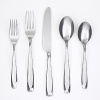 A more modern flatware set with faceted detailing on the handle and all-over mirror finish. This assortment has a great weight in the hand and is made of 18/10 stainless steel from Cambridge. Set includes service for 4.