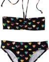 Roxy Kids Girls 7-16 Shirred Bandeau Two Piece Swimsuit Set, New Black, 12