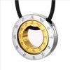 Unique Mens Stainless Steel Zodiac Signs Pendant (Silver Gold) Rubber Chain